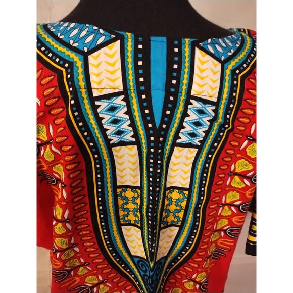 Pink/Multi Colored African Dashiki Tunic One Size 44" Chest 28" Long 100% Cotton - Picture 5 of 9
